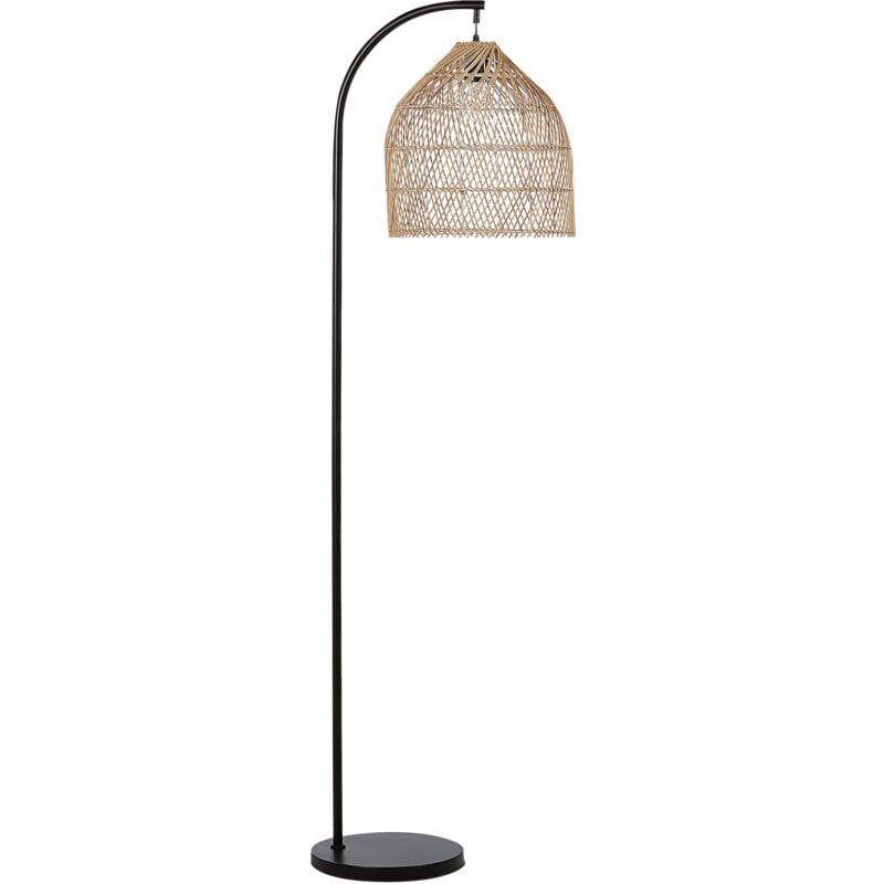 Lampadaire Boho en Rotin Abat-jour Ouvert Bras Métallique 165 cm Naturel Bernica