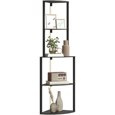 Lampadaire d'angle avec 4 étagères, lumière réglable pour salon, design moderne noir, dimensions 55,5 x 39,5 x 163 cm