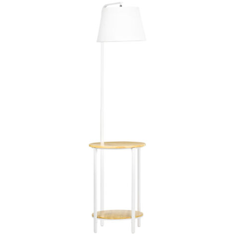 Lampadaire de 162 cm, 40 W, avec 2 étagères et un abat-jour en lin sur une structure métallique blanche, pour le salon et la chambre à coucher