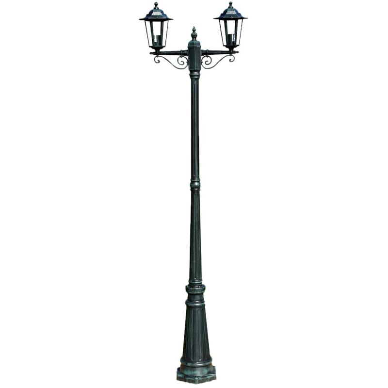 Lampadaire de jardin 2 bras 215 cm Vert foncé/Noir Aluminium