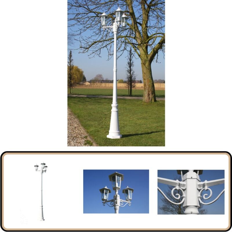 Lampadaire de jardin 3 bras 215 cm Blanc Aluminium - Lampe De Jardin - Lampadaire Extérieur - Éclairage Extérieur - Luminaire De Terrasse