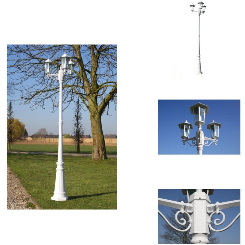 Lampadaire de jardin 3 bras 215 cm Blanc Aluminium - Lampe De Jardin - Lampadaire Extérieur - Éclairage Extérieur - Luminaire De Terrasse