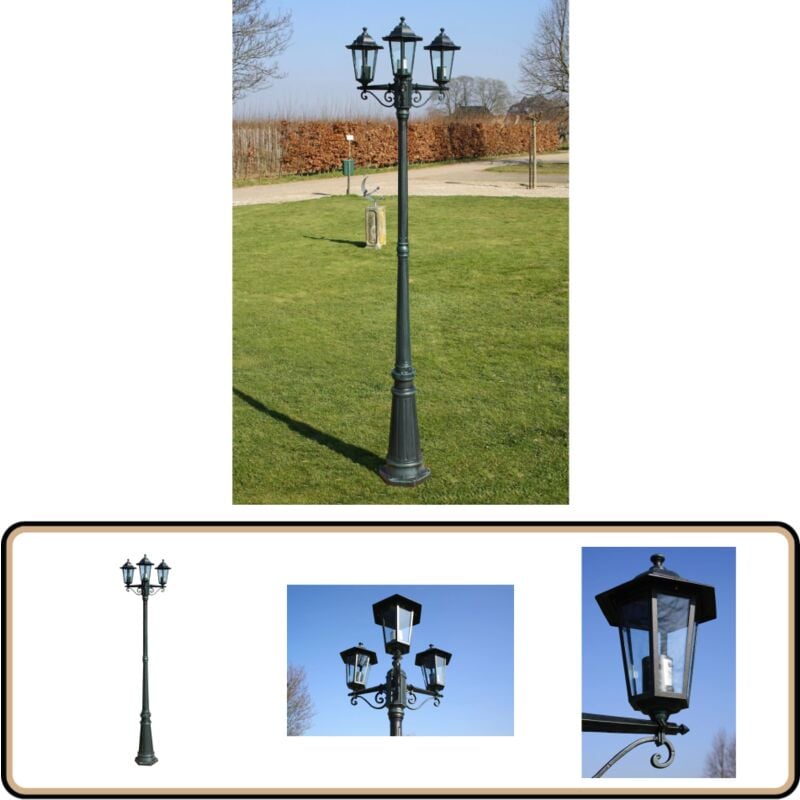 Lampadaire de jardin 3 bras 215 cm Vert foncé/Noir Aluminium - Lampe De Jardin - Lampadaire - Éclairage Extérieur - Luminaire Extérieur - Décoration