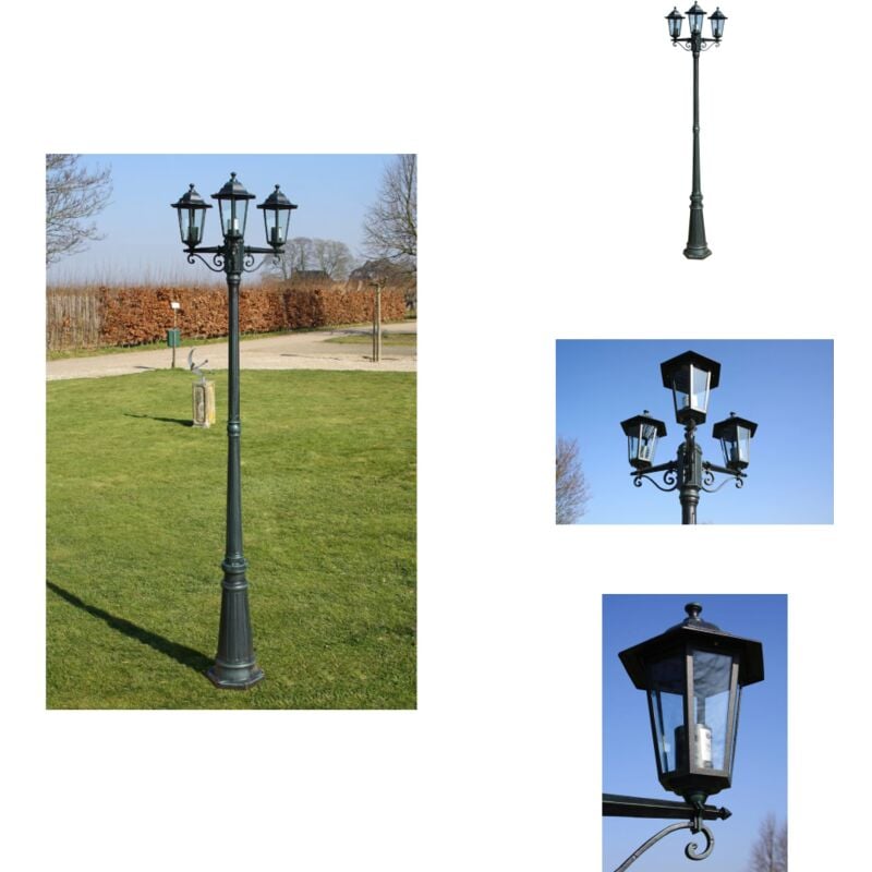 Lampadaire de jardin 3 bras 215 cm Vert foncé/Noir Aluminium - Lampe De Jardin - Lampadaire - Éclairage Extérieur - Luminaire Extérieur - Décoration