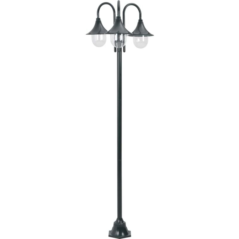 Lampadaire de jardin E27 220cm Aluminium 3 lanternes Vert foncé