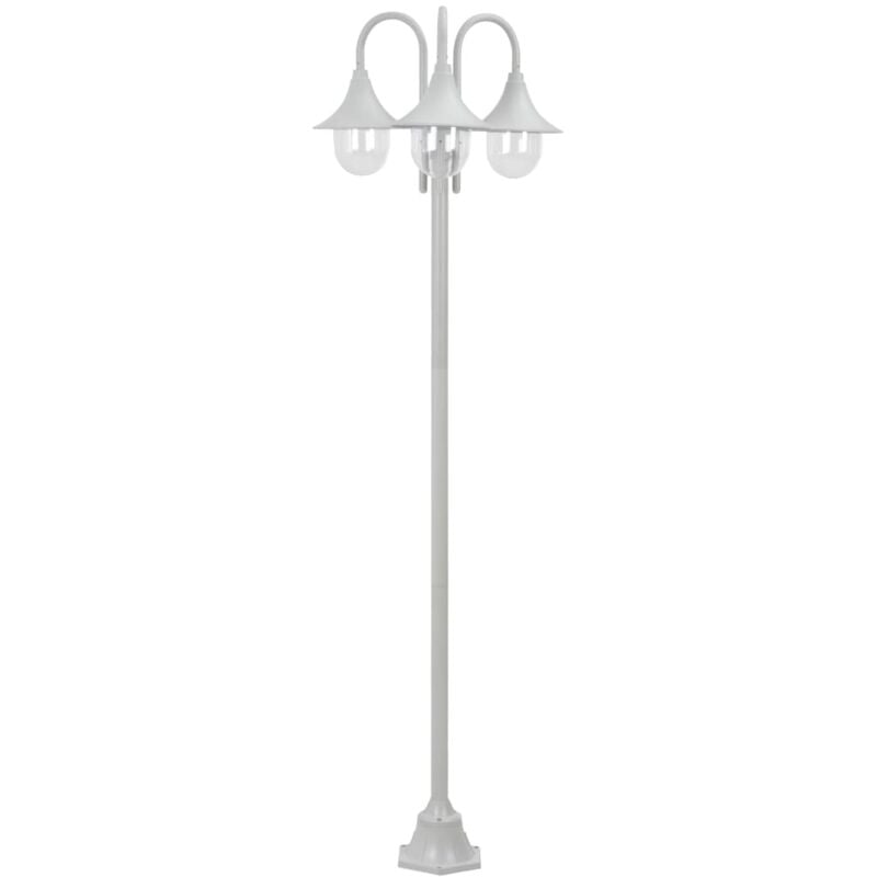 Lampadaire de jardin E27 220 cm Aluminium 3 lanternes Blanc