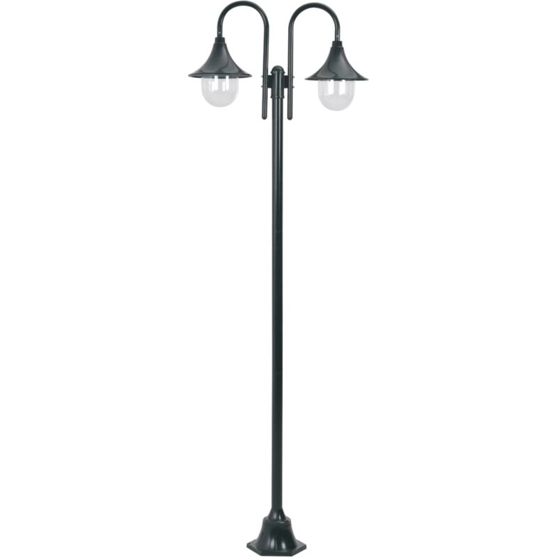 Lampadaire de jardin E27 220cm Aluminium 2 lanternes Vert foncé Vidaxl