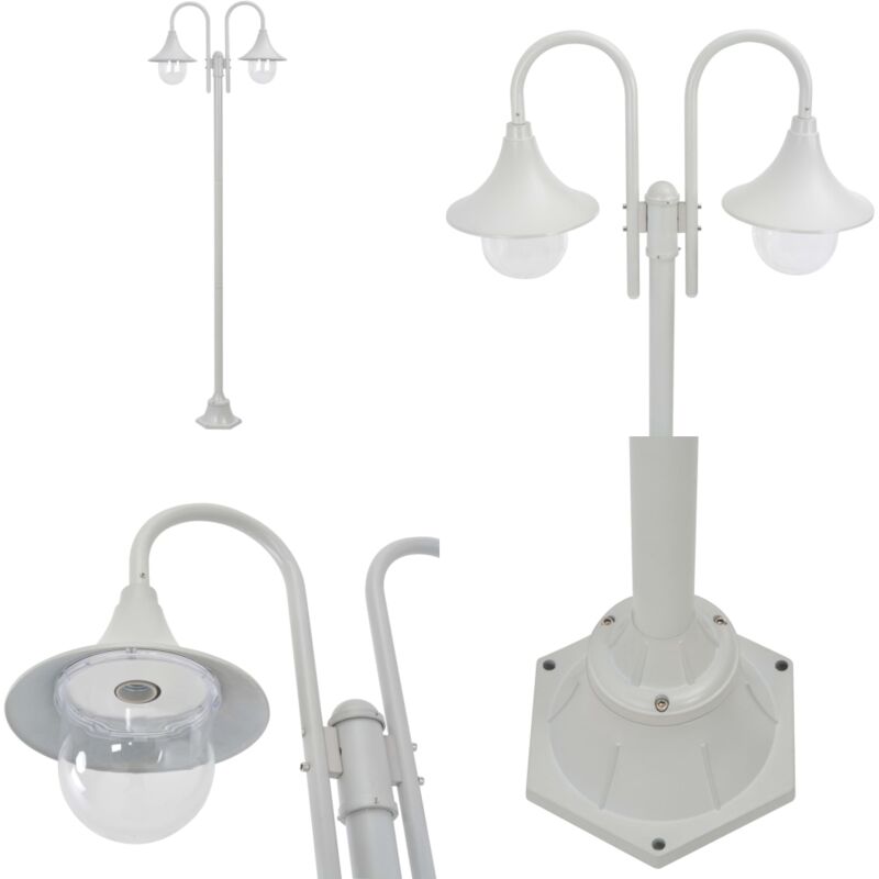 Lampadaire de jardin E27 220 cm Aluminium 2 lanternes Blanc - lampe de jardin à piquet - lampes de jardin à piquet - Home & Living - Blanc
