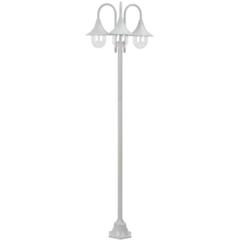 Lampadaire de jardin E27 220 cm Aluminium 3 lanternes Blanc