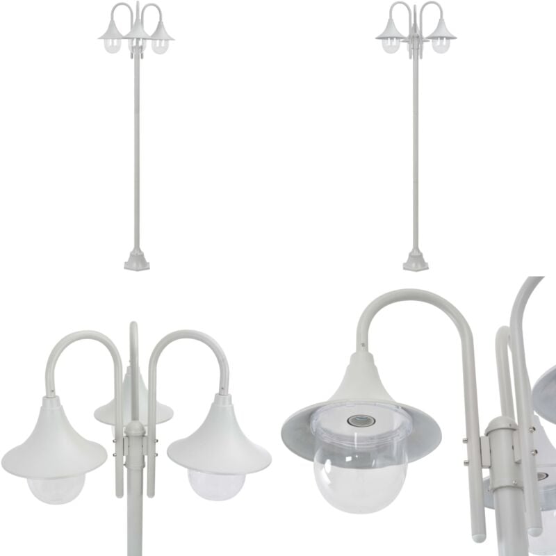 Lampadaire de jardin E27 220 cm Aluminium 3 lanternes Blanc - lampe de jardin à piquet - lampes de jardin à piquet - Home & Living - Blanc