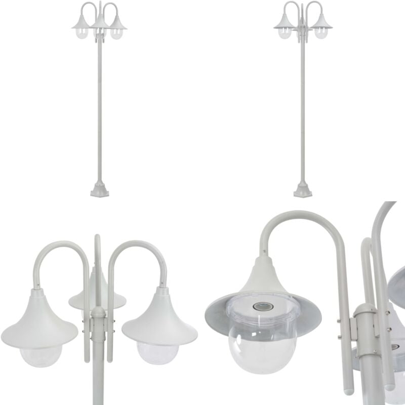 Lampadaire de jardin E27 220 cm Aluminium 3 lanternes Blanc - Lampadaire De Jardin - Éclairage Extérieur - Luminaire Extérieur - Lampes De Jardin