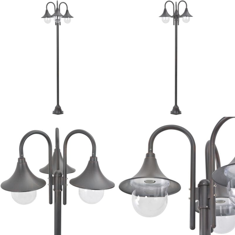 Lampadaire de jardin E27 220 cm Aluminium 3 lanternes Bronze - Lampadaire De Jardin - Lampadaire Exterieur - Éclairage Extérieur - Luminaire De