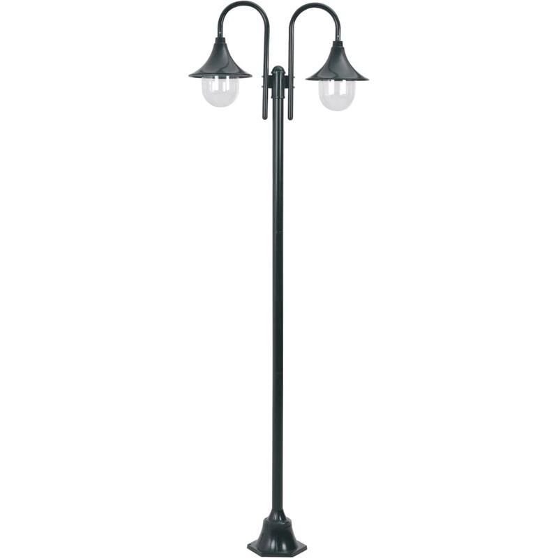 Lampadaire de jardin E27 220cm Aluminium 2 lanternes Vert foncé