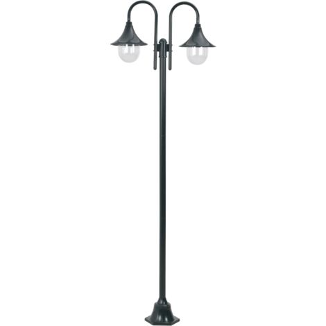 Lampadaire de jardin E27 220cm Aluminium 2 lanternes Vert foncé