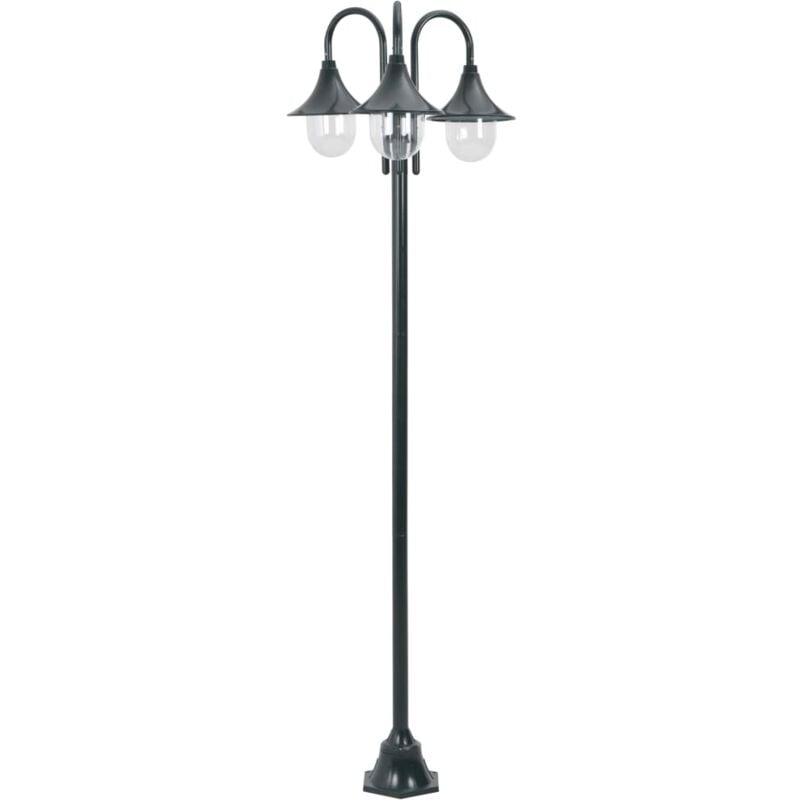 Lampadaire de jardin E27 220cm Aluminium 3 lanternes Vert foncé CFW17447