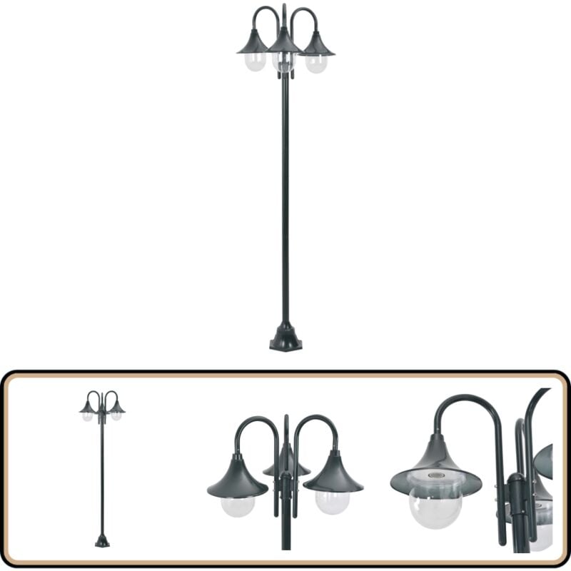 Vidaxl - Lampadaire de jardin E27 220cm Aluminium 3 lanternes Vert foncé - Lampadaire De Jardin - Lampadaire Exterieur - Éclairage Extérieur
