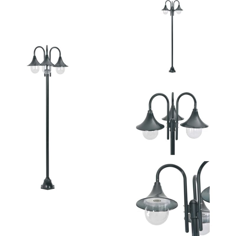 Lampadaire de jardin E27 220cm Aluminium 3 lanternes Vert foncé - Lampadaire De Jardin - Lampadaire Exterieur - Éclairage Extérieur - Luminaire