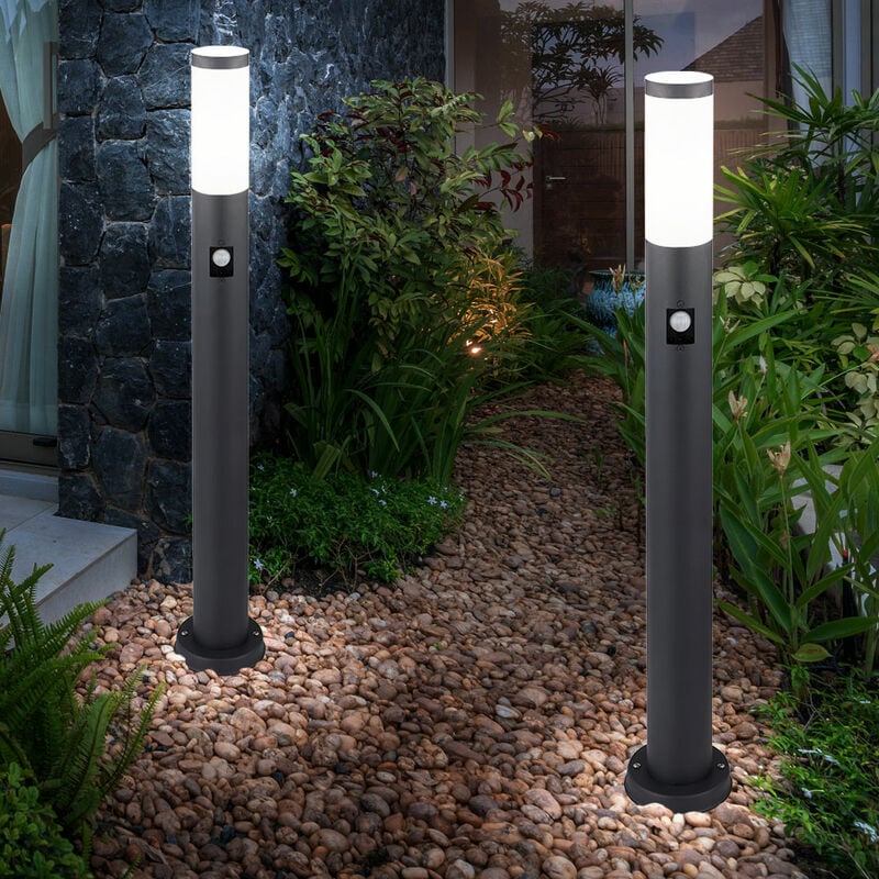 Lampadaire de jardin lampe de jardin avec détecteur de mouvement en acier inoxydable anthracite E27 éclairage de chemin de jardin, 3 réglages de