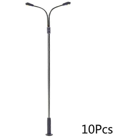Lampadaire de jardin pour modélisme ferroviaire, poteau de train, deux têtes, micro-paysage 3V-1, lot de 10