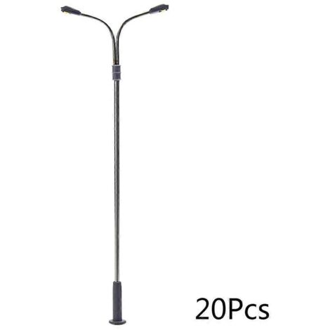 Lampadaire de jardin pour modélisme ferroviaire, poteau de train, deux têtes, micro-paysage 3V-1, lot de 20