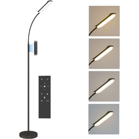 Lampadaire de salon avec télécommande, commande tactile, température de couleur et luminosité réglables, noir