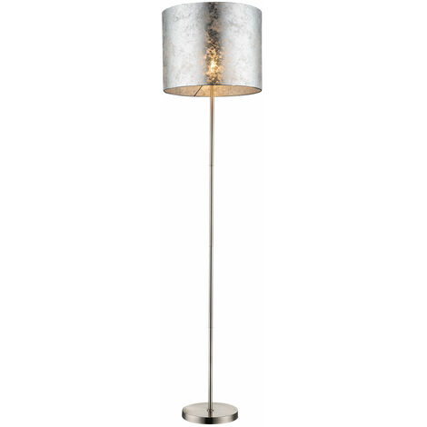 Lampadaire de salon en textile lampadaire de salon en métal argenté sur pied, avec interrupteur en nickel mat, 1x E27, DxH 40 x 160 cm