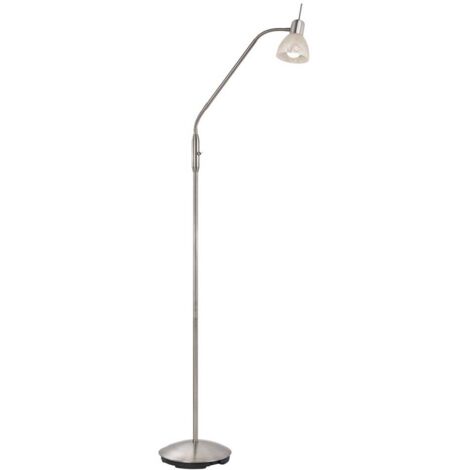 Lampadaire de travail nickel mat albâtre abat-jour en verre optique 1x E14