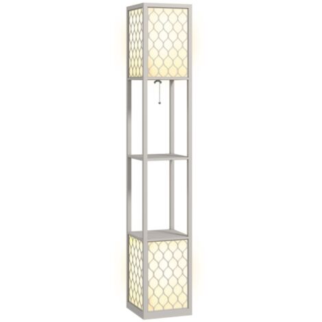 Lampadaire design 2 étagères gris clair intérieur moderne interrupteur chaînette 26x26x156 cm éclairage salon
