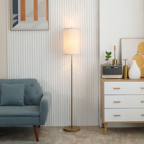 Lampadaire design 40 W max. piètement mât acier doré abat-jour lin crème dim. 25,5 x 25,5 x 157 cm doré et beige