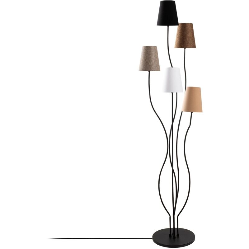 Lampadaire design 5 lampes Roselin H160cm Métal Noir et Tissu Blanc, Marron, Beige, Gris et Noir Lampadaire design 5 lampes Roselin H160cm Métal Noir et Tissu Blanc, Marron, Beige, Gris et Noir