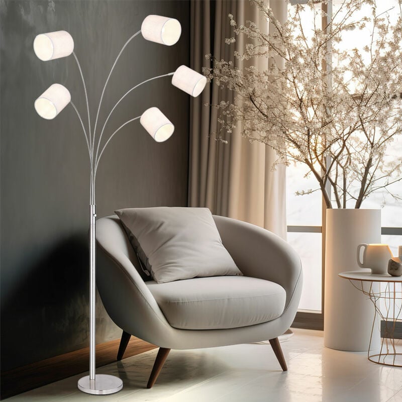 Globo - Lampadaire design abat-jour en tissu éclairage de salon lampadaire couleur sable, spots orientables, 5x E14, LxlxH 84x130x204 cm