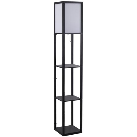 Lampadaire design avec étagères intégrées, douille E27 40W, éclairage salon/chambre, bois noir, 26 x 26 x 160 cm (ampoule non incluse)