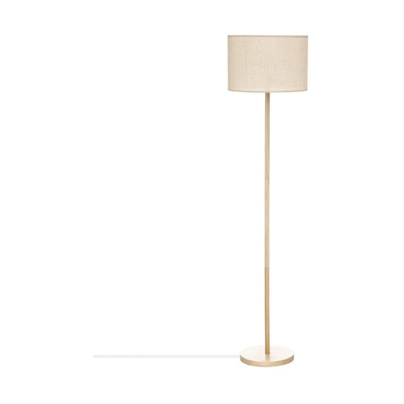 Atmosphera – Lampadaire en bois de pin 149cm – Abat-jour en paille beige – Douille E27 – Pour salon moderne – Câble 180cm