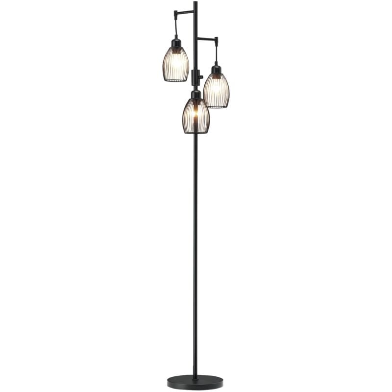 Lampadaire design industriel 3 têtes 40 w max. luminosité réglable métal filaire acier noir