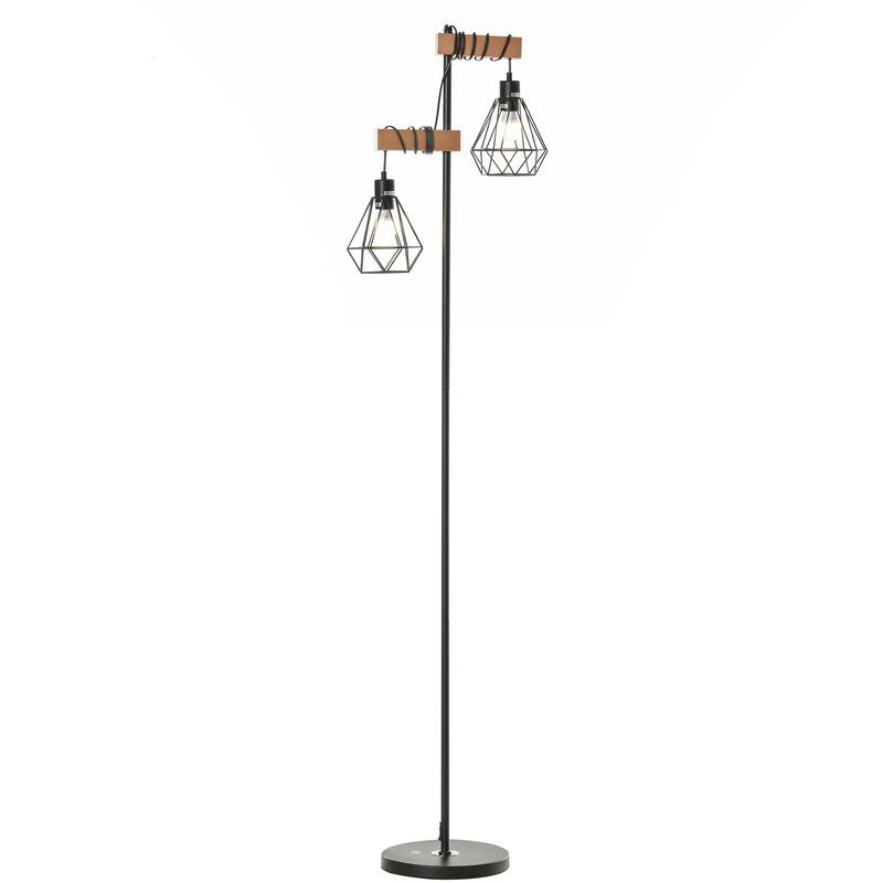 Lampadaire design industriel 40 W max. double suspension métal filaire hauteur réglable noir