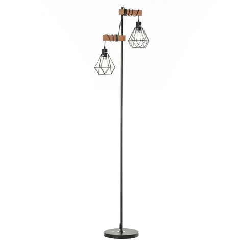Lampadaire design industriel 40 W max. double suspension métal filaire hauteur réglable noir - Noir