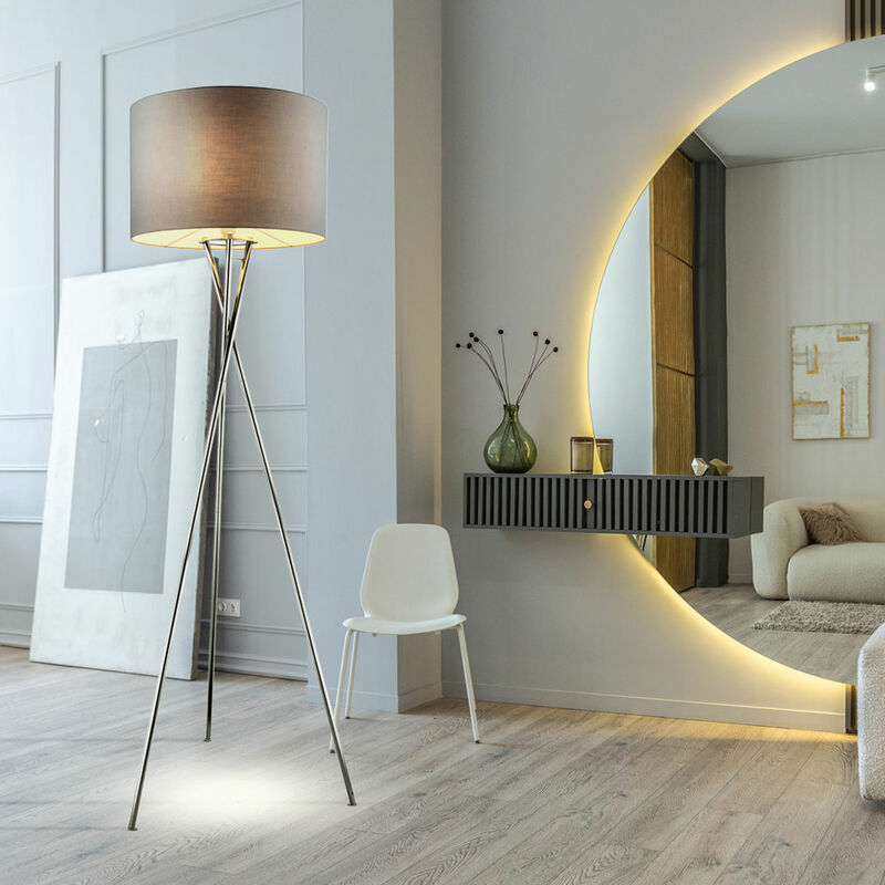 Lampadaire salon plafonnier textile chrome spot gris dans un set comprenant des ampoules LED