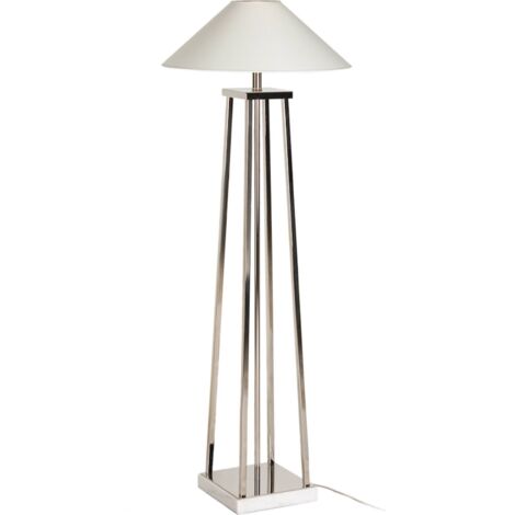 Lampadaire design marbre et métal blanc nickel style contemporain - Blanc marbre et métal nickelé
