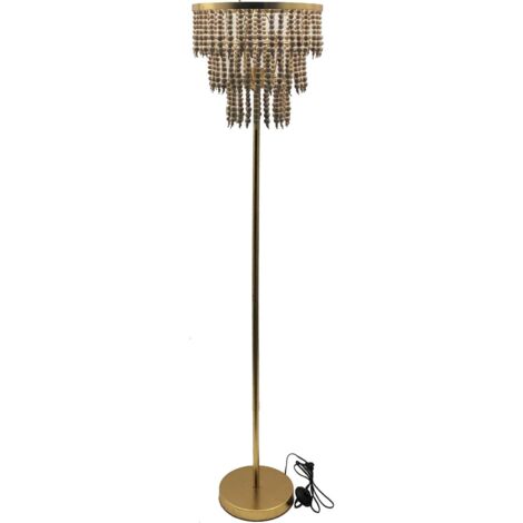 lampadaire design métal bois finition dorée ambiance naturelle - doré et bois naturel clair