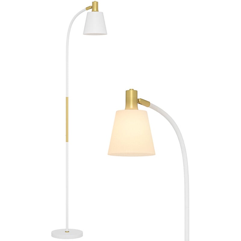 Lampadaire design néo-rétro hauteur réglable H.127-160 cm métal plastique blanc doré