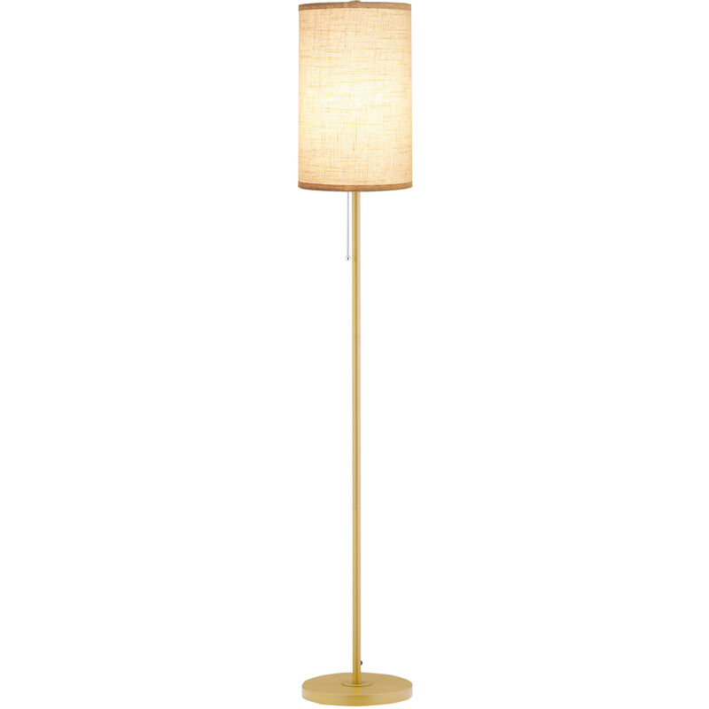 Lampadaire design néo-rétro 40 W max. piètement mât acier doré abat-jour lin crème