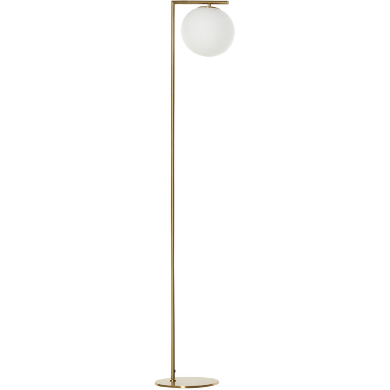 Lampadaire design néo-rétro globe en verre blanc opaque max. 40 W métal doré