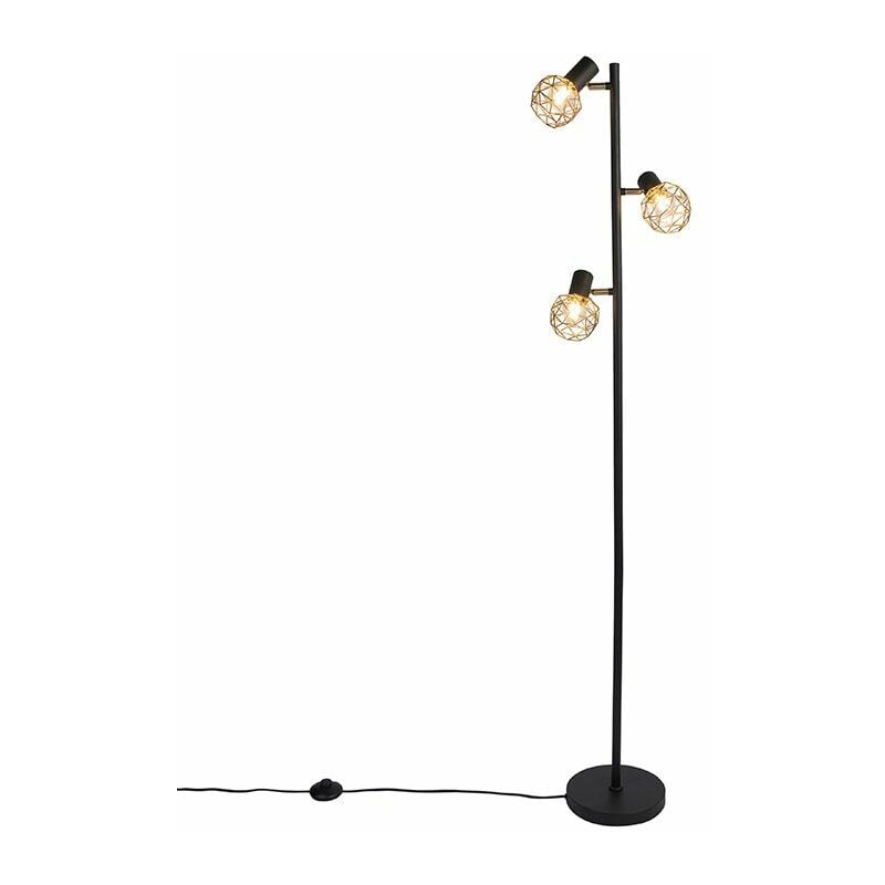QAZQA mesh - Lampadaire - 3 lumière - H 150 cm - Noir et Or - Moderne, Design - éclairage intérieur - Salon I Chambre