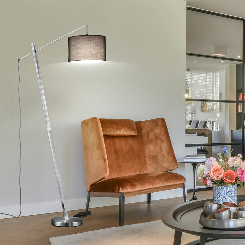 Lampadaire design spot textile gris salon salle de travail éclairage sur pied luminaire Reality R40361007