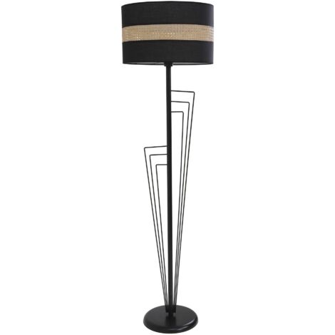 Lampadaire design 5 lampes Roselin H160cm Métal Noir et Tissu Blanc,  Marron, Beige, Gris et Noir