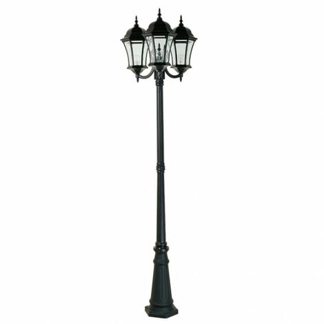 Lampadaire d'extérieur 3 têtes 3x100W E27 – Fonte d'aluminium noir – IP43 – 6 faces vitrées par tête – 215cm de hauteur – Bricolage Direct