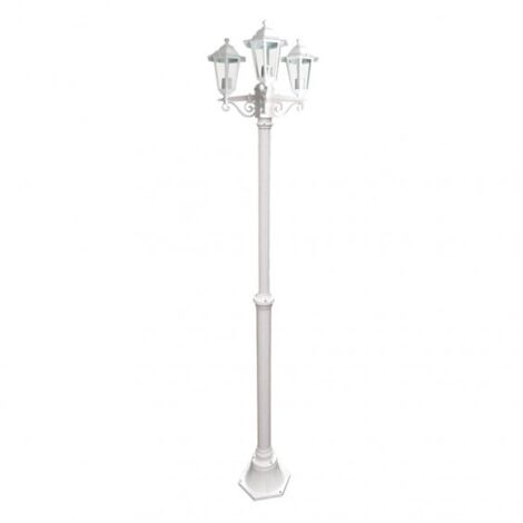 Lampadaire d'extérieur 3 têtes 3x60W E27 – Fonte d'aluminium blanc – IP43 – Dimensions Ø56 x 210 cm – Lumière chaleureuse – Bricolage Direct