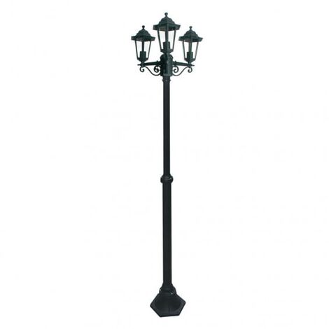 Lampadaire d'extérieur 3 têtes 3x60W E27 – Fonte d'aluminium noir – Indice de protection IP43 – Dimensions Ø56 x 210 cm – Bricolage Direct