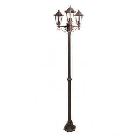 Lampadaire d'extérieur 3 têtes 3x60W E27 – Fonte d'aluminium rouille – IP43 – Dimensions Ø56 x 210 cm pour éclairage extérieur – Bricolage Direct