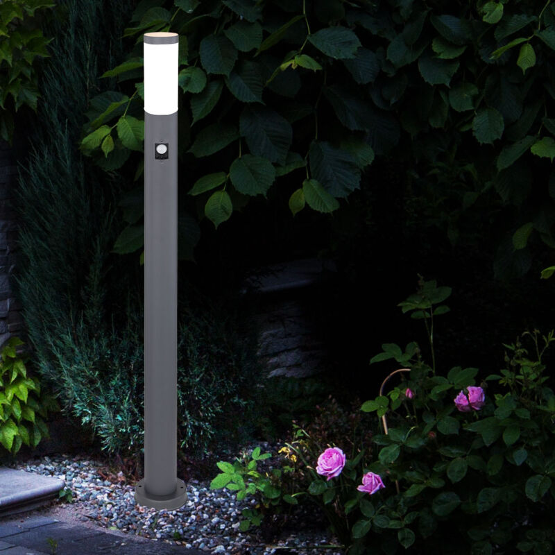 Lampadaire d'extérieur anthracite détecteur de mouvement de jardin colonne en acier inoxydable lumière dans un ensemble comprenant des ampoules led